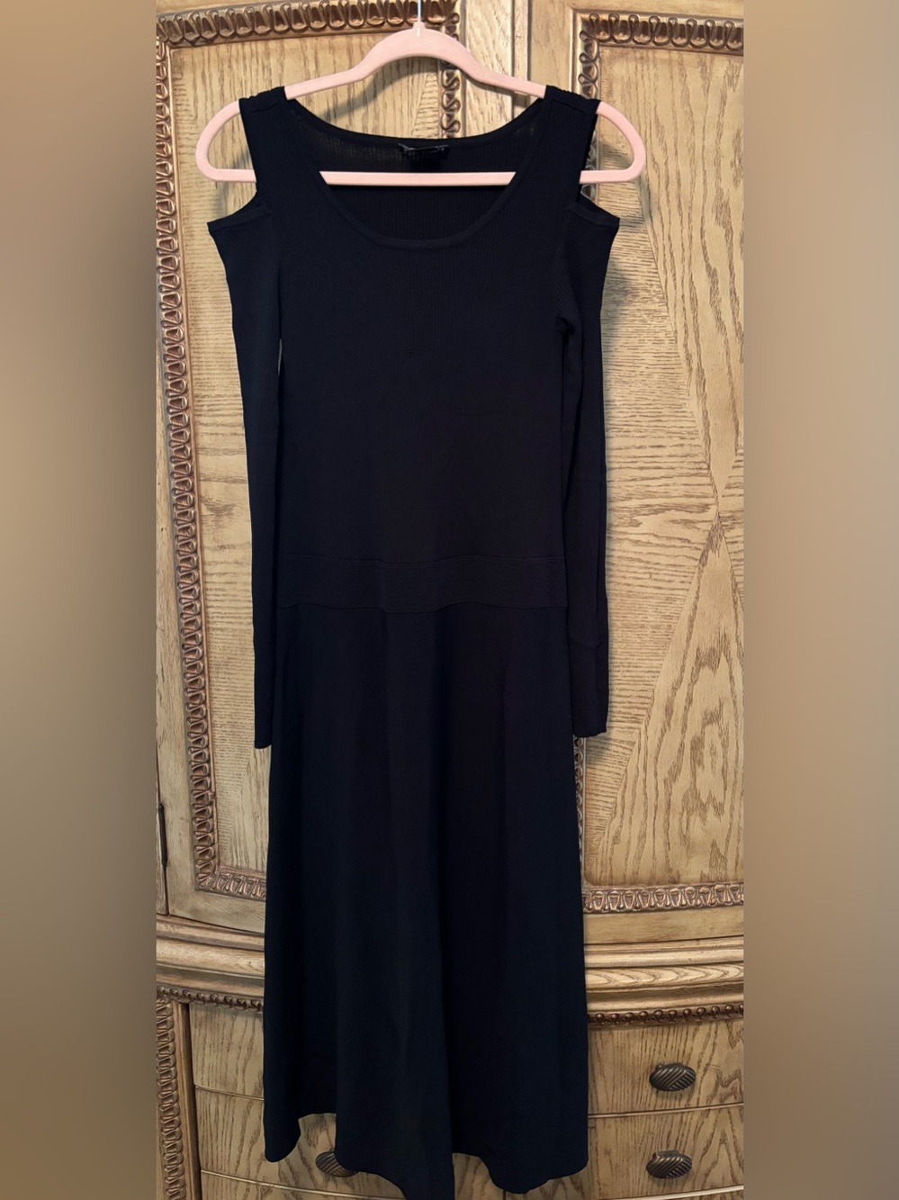DKNY Black Long-Sleeve Knit Midi Dress